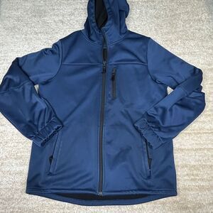 Swiss tech Jacket Youth XL Navy Hooded Fleece Lined Softshell Full Zip Pockets
